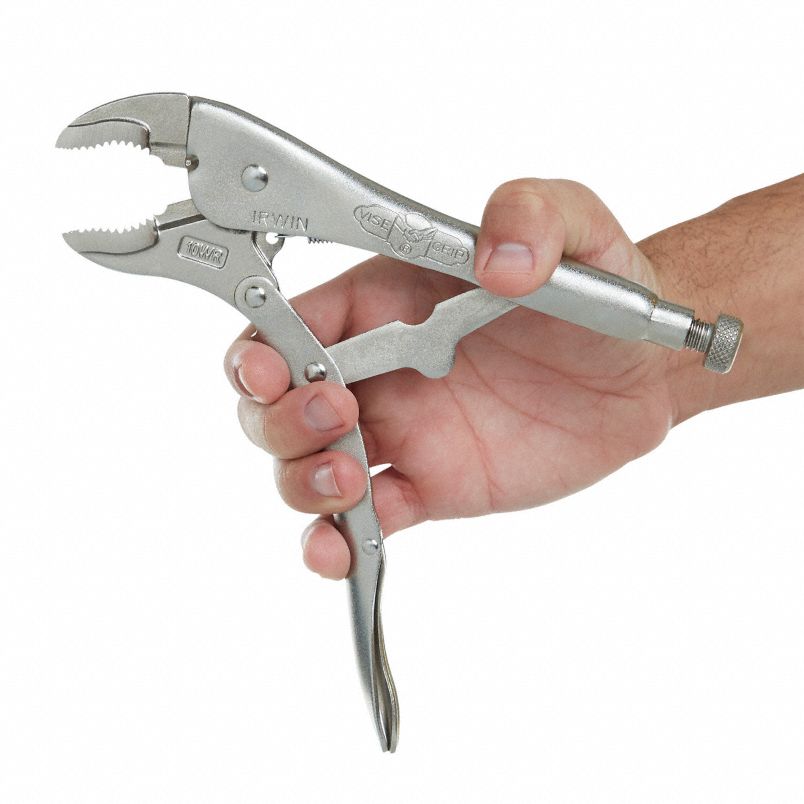 Curved Jaw Locking Pliers with Wire Cutter, 10 in